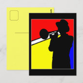 Silhouette trombone-speler, mondrian style art briefkaart (Voorkant / Achterkant)