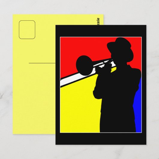 Silhouette trombone-speler, mondrian style art briefkaart (Voorkant / Achterkant)