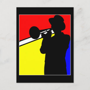 Silhouette trombone-speler, mondrian style art briefkaart