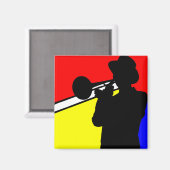 Silhouette trombone-speler, mondrian style art magneet (Voorkant / Achterkant)