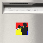Silhouette trombone-speler, mondrian style art magneet (Insitu (Vaatwasser))