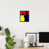 Silhouette trombone-speler, mondrian style art poster (Thuiskantoor)