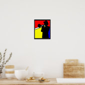 Silhouette trombone-speler, mondrian style art poster (Keuken)