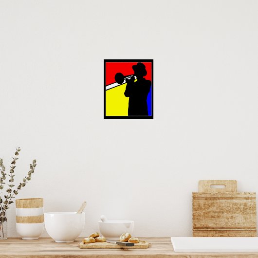 Silhouette trombone-speler, mondrian style art poster (Keuken)