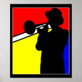 Silhouette trombone-speler, mondrian style art poster (Voorkant)