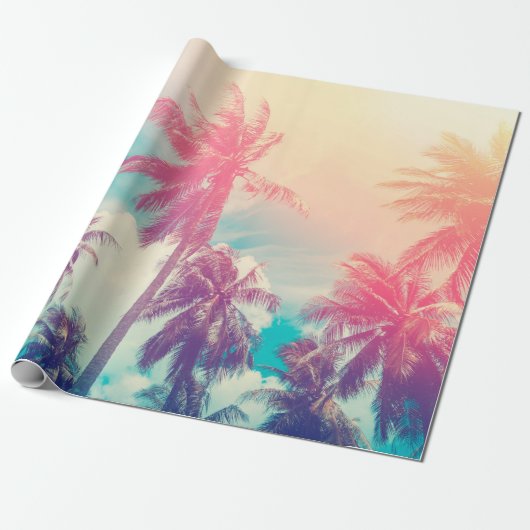 Silhouette tropical palm tree with sun light on su cadeaupapier (Uitgerold)
