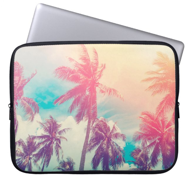 Silhouette tropische palmboom met zonlicht op ons laptop sleeve (Voorkant)