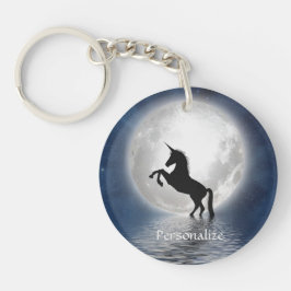 Silhouette Unicorn Full Moon Ocean Personalize Sleutelhanger