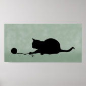 Silhouette van Cat bij Play Black op Muted Green Poster (Voorkant)