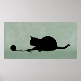 Silhouette van Cat bij Play Black op Muted Green Poster