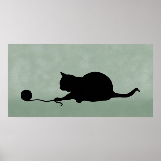 Silhouette van Cat bij Play Black op Muted Green Poster (Voorkant)
