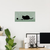 Silhouette van Cat bij Play Black op Muted Green Poster (Thuiskantoor)