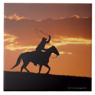 Silhouette van cowboy op horseback bij Fairplay, Tegeltje