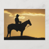 Silhouette van cowboy op horseback bij zonsonderga briefkaart (Voorkant)