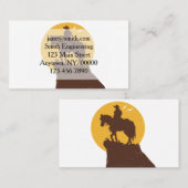 Silhouette van cowboy-rijdend paard bij zonsonderg visitekaartje (Voorkant / Achterkant)