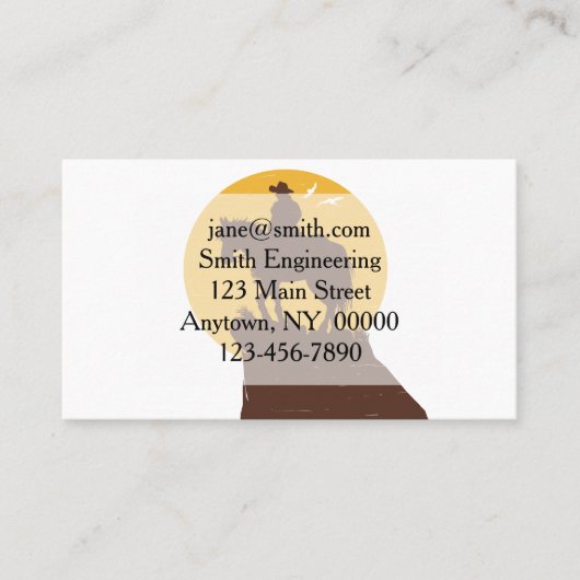 Silhouette van cowboy-rijdend paard bij zonsonderg visitekaartje (Voorkant)