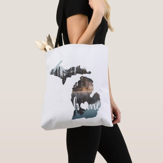Silhouette van de staat Michigan op wit Tote Bag (Dichtbij)