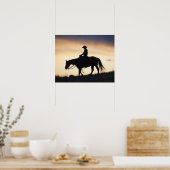 Silhouette van een Cowgirl op haar paard tegen het Poster (Keuken)