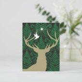 Silhouette van een hert, een duif en een ster tege briefkaart (Staand voorkant)