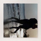 Silhouette van een jong romantisch paar kussen legpuzzel (Horizontaal)