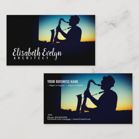 Silhouette van een Man die Saxofone afspeelt Visitekaartje (Voorkant / Achterkant)