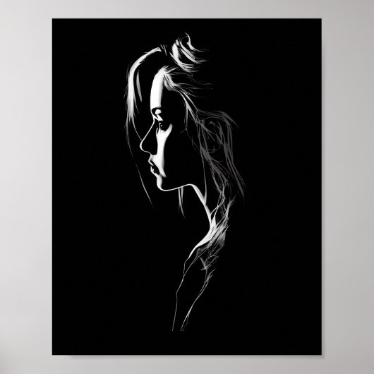 Silhouette van een meisje met licht en schaduw poster (Voorkant)