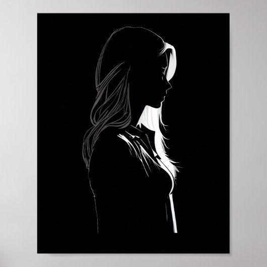 Silhouette van een meisje met licht en schaduw poster (Voorkant)