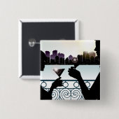 Silhouette van een paar brandende martinibrillen vierkante button 5,1 cm (Voorkant /achterkant)