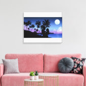 Silhouette van een paar dat op het strand omarmt canvas afdruk (Insitu (Woonkamer))
