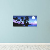 Silhouette van een paar dat op het strand omarmt canvas afdruk (Insitu (Houten vloer))