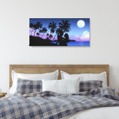 Silhouette van een paar dat op het strand omarmt canvas afdruk (Insitu (Slaapkamer))