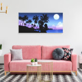 Silhouette van een paar dat op het strand omarmt canvas afdruk (Insitu (Woonkamer))