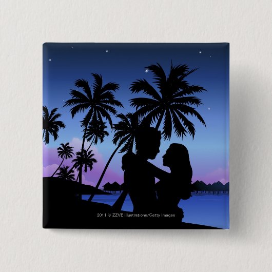 Silhouette van een paar dat op het strand omarmt vierkante button 5,1 cm (Voorkant)