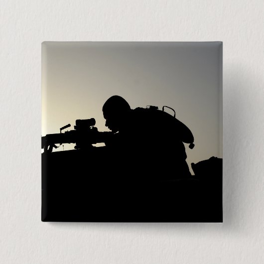 Silhouette van een Squad Automatic Weapon gunner Vierkante Button 5,1 Cm (Voorkant)