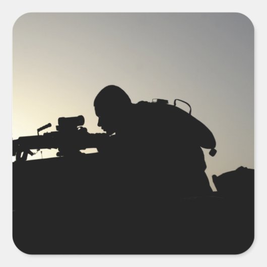 Silhouette van een Squad Automatic Weapon gunner Vierkante Sticker (Voorkant)