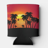Silhouette van een tropisch eiland op Sunset Blikjeskoeler (Achterkant)