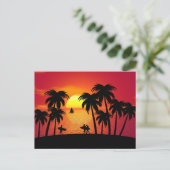 Silhouette van een tropisch eiland op Sunset Briefkaart (Staand voorkant)