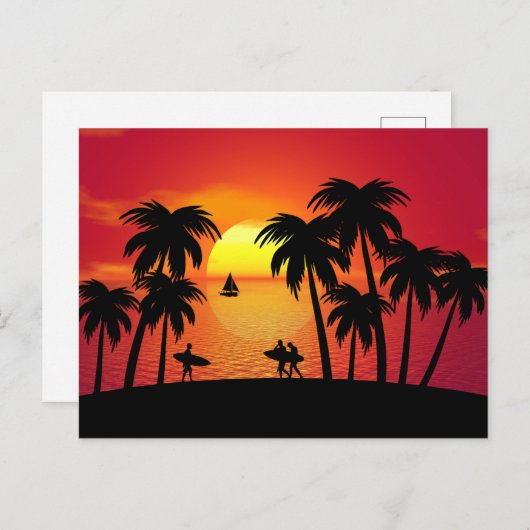 Silhouette van een tropisch eiland op Sunset Briefkaart (Voorkant / Achterkant)