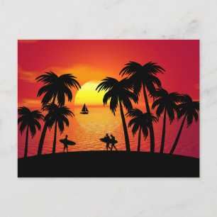 Silhouette van een tropisch eiland op Sunset Briefkaart