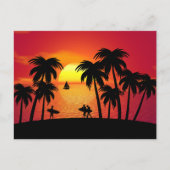 Silhouette van een tropisch eiland op Sunset Briefkaart (Voorkant)