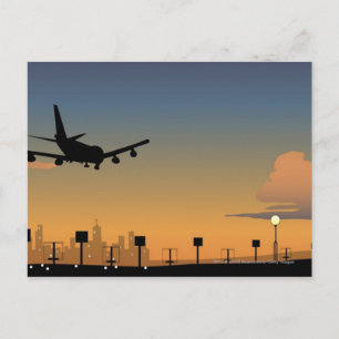 Silhouette van een vliegtuig tijdens de vlucht briefkaart
