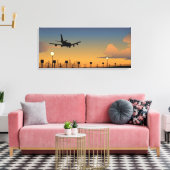 Silhouette van een vliegtuig tijdens de vlucht canvas afdruk (Insitu (Woonkamer))