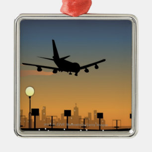 Silhouette van een vliegtuig tijdens de vlucht metalen ornament