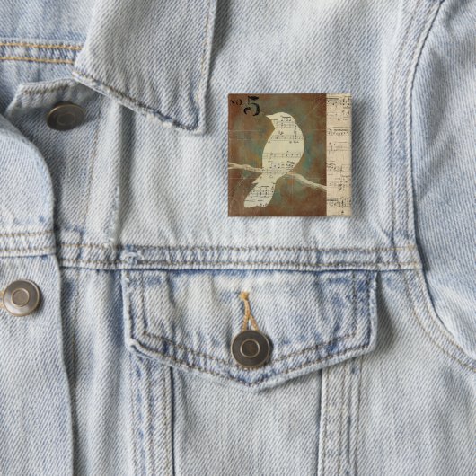 Silhouette van een vogel vierkante button 5,1 cm (In situ)