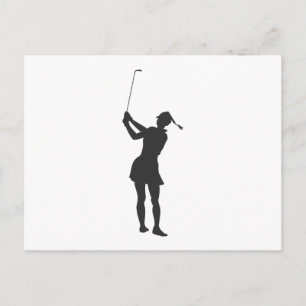 Silhouette van een vrouw die golf speelt briefkaart