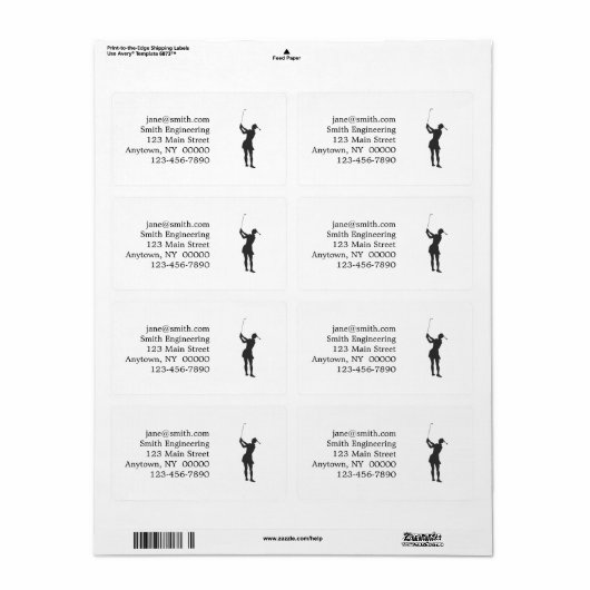 Silhouette van een vrouw die golf speelt etiket (Full Sheet)