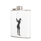 Silhouette van een vrouw die golf speelt heupfles (Links)