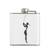 Silhouette van een vrouw die golf speelt heupfles (Achterkant)