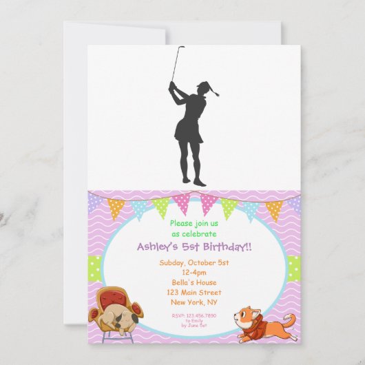 Silhouette van een vrouw die golf speelt kaart (Voorkant)