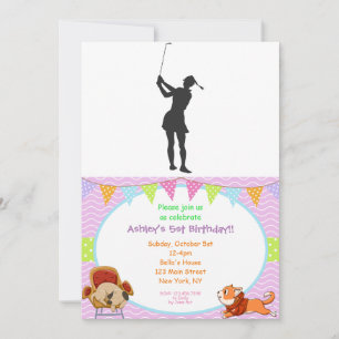 Silhouette van een vrouw die golf speelt kaart